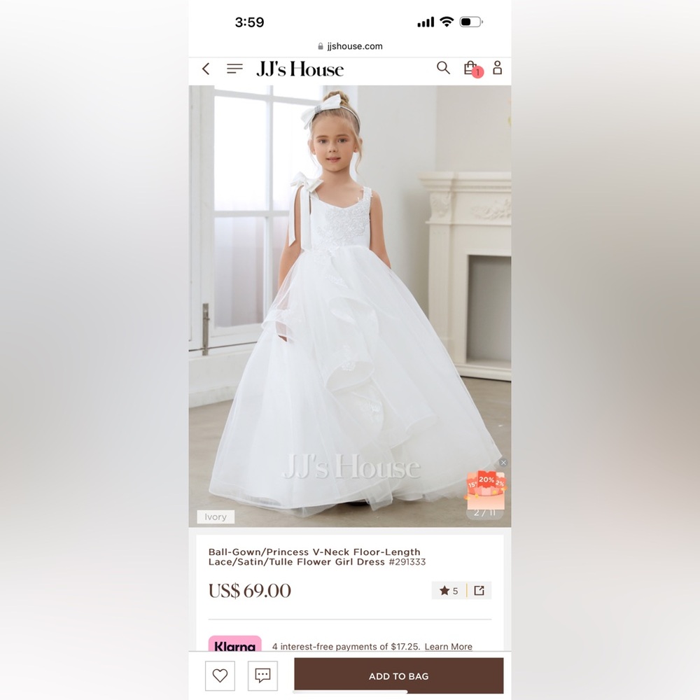 JJs House Flower Girl Dress - Ivory Size 6